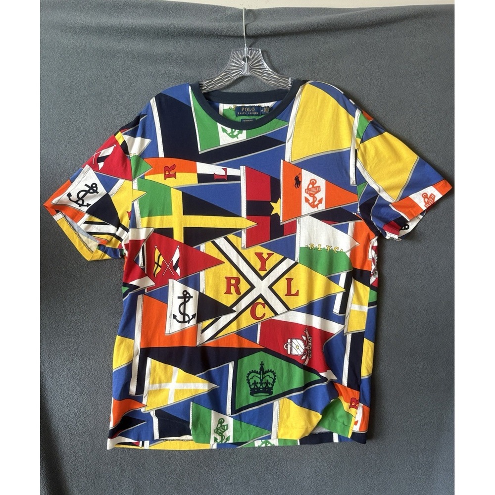 Polo Ralph Lauren Yacht Club RLYC All Over Print Flag Anchor Graphic T-Shirt M